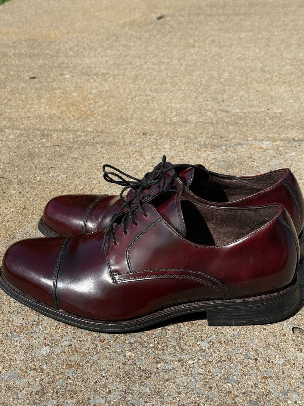 Johnston Murphy Mens 12 M Burgundy Leather Cap Toe Derby Quiet Luxury Shoes 4115